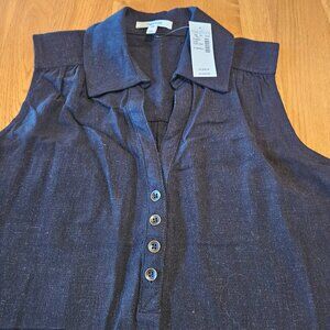 NWT Maurices Rayon-Linen Black Collared Sleeveless Henley XS (Fits Like Sm)